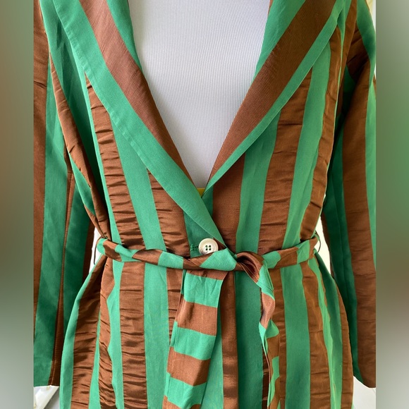 NWT Kaos Italy Brown Green Satin Trench Coat Size Small - Picture 10 of 12